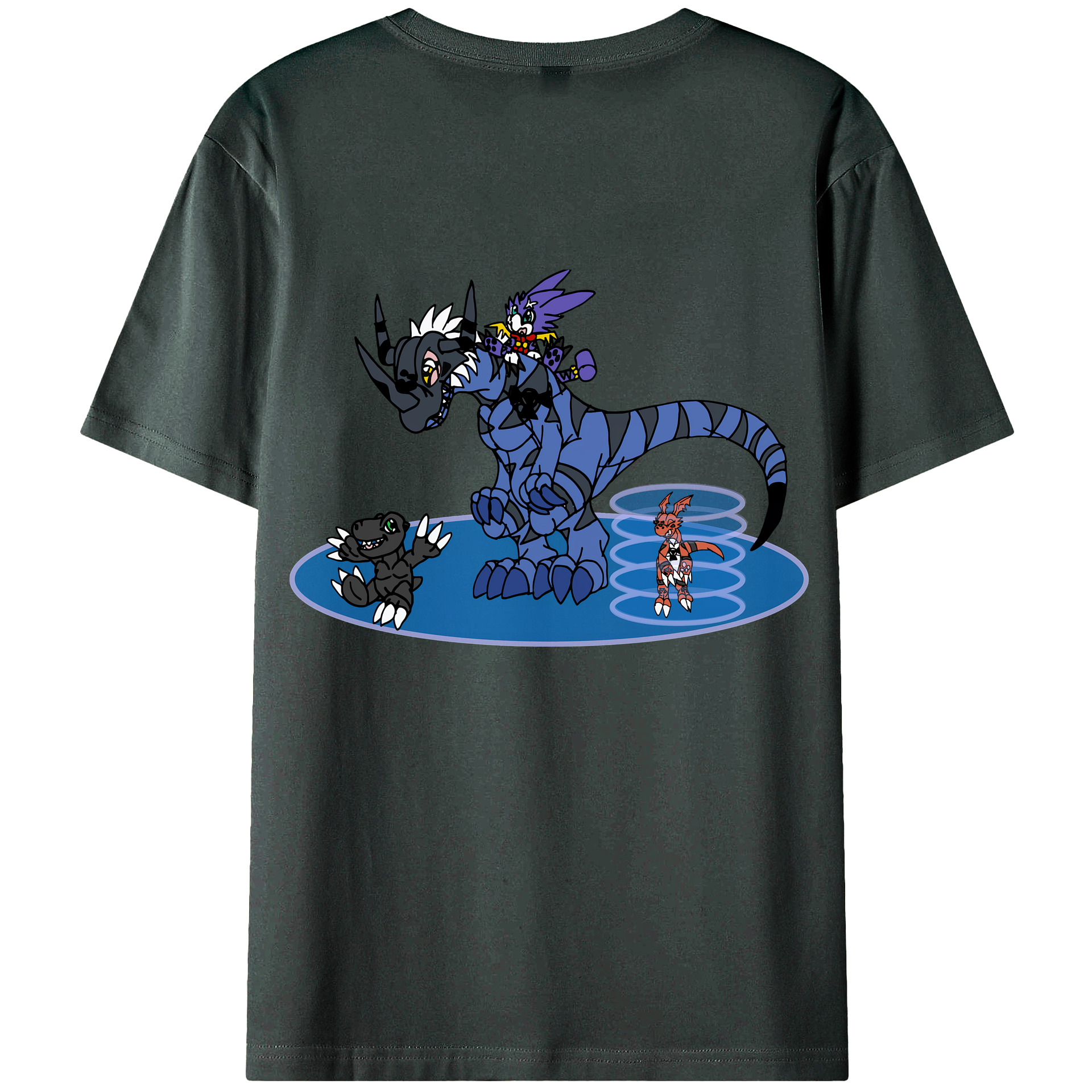 （画像用） Digimon デジタルモンスター/デジモン 綿100％ メンズ半袖Tシャツ（バックプリント） 通気性
